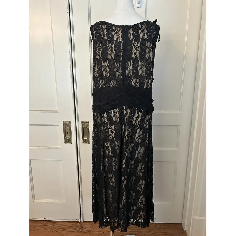 Connected Apparel Floral Lace Fit and Flare Dress Womens Size 24W Black Vamp